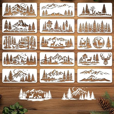 Lot de 15 pochoirs de peinture murale réutilisables en forme de cerf pour travaux manuels, meubles en bois de ciment, chambre à coucher, 12 x 29 cm (1/5)