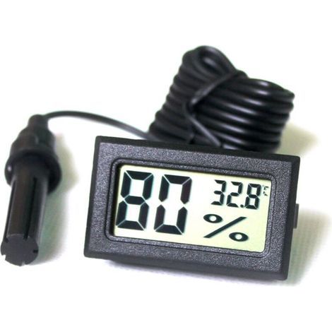 LCD-Digitaltuner mit integriertem Thermometer und Hygrometer sowie externer Sonde für Inkubatoren, Aquarien, Geflügel und Reptilien (Schwarz)