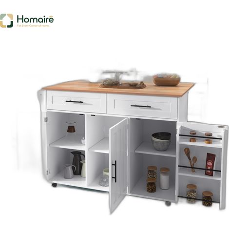 Küchenwagen aus MDF mit Stauraum klappbar weiß 120 x 46 x 91.5 cm HOMAIRE (1/5)
