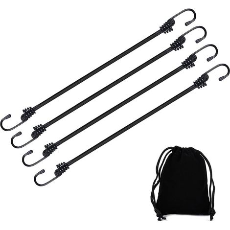Set mit 4 verstellbaren schwarzen Gummiseilen mit Haken, für Planen, Fahrräder, Motorräder und Autos