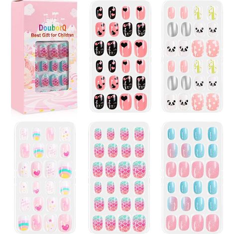 120 Ongles Faux Enfants Prêts à Coller, Auto-Adhésifs, Couverture Complète, Press-Ons Pour Filles (1/5)