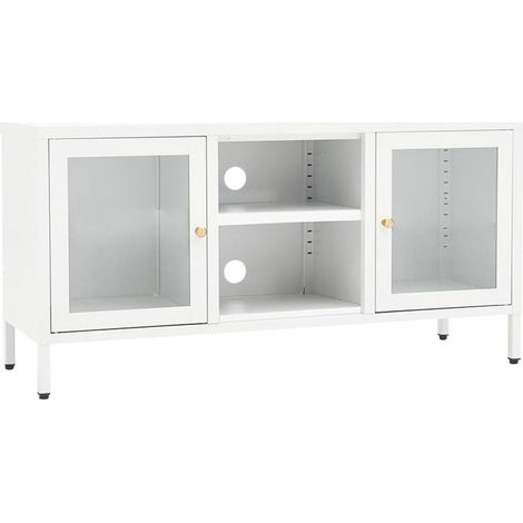 Mobile TV multimediale scaffale per televisione televisione buffet sala da pranzo soggiorno camera da letto 105 x 35 x 52 cm Acciaio e vetro bianco 020025693
