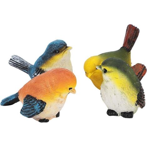 Oiseaux en Résine, Oiseaux Décoration Résine Oiseaux Animaux Figurine Décoration Pelouse Jardin Cour Ornements, 4 Pcs