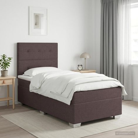 vidaXL Lit boxspring avec matelas Marron foncé 100 x 200 cm Tissu (1/5)