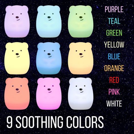 Ortviai Veilleuse en silicone en forme d'ours avec changement de couleur par tapotement – LED atmosphérique rechargeable, 0,5 W (1/4)
