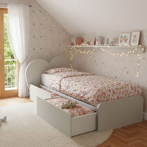 Letto singolo a cuore 80x190 con cassetti - Ecru cappuccino