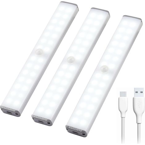 Under Cabinet Lights – Motion Sensor LED Strip Lights for Kitchen, Wardrobe, Cupboards Rechargeable USB-C Easy Install White Light 3 Pack (1/5)
