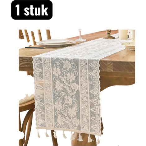1 pièce - Nappes - Runner de table en dentelle - 30X260cm - Dentelle & Tassels - Décoration de table pour table à manger ou table (1/5)