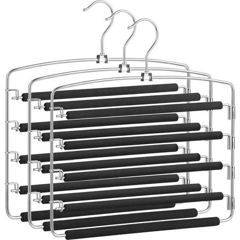 Lot de 3 porte-pantalons métalliques rotatifs, gain de place, stables et anti-glisse, multicouches, compacts, pour rangement de vêtements, robustes et pratiques (1/4)