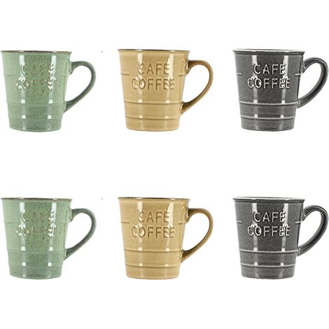Lot de 6 mugs 37cl en grès, COFFEE TIME