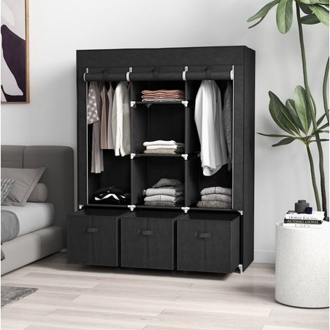 Armoire tissu 125x43x162,5 cm 3 tiroirs noire OKMYHOME (1/5)