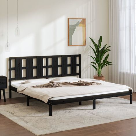 Bed Frame without Mattress Black 200x200 cm Solid Wood Pine vidaXL (1/5)
