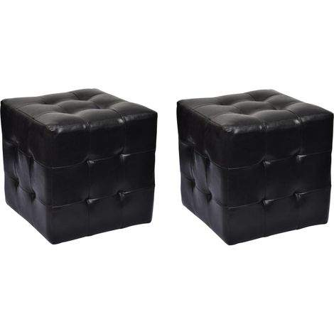 Set di 2 pouf imbottiti 30 x 30 x 30 cm in PVC nero DEC036204