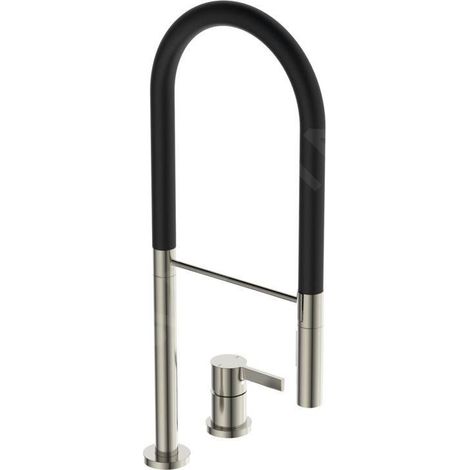Ideal Standard Gusto - Mitigeur d´évier avec bras flexible et douchette, installation à 2 trous, acier/noir BD425GN (1/5)