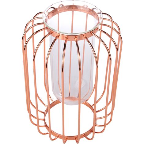 Vase nordique en fer forgé en forme de lanterne, vase de table en verre et fer (or rose) (1/5)