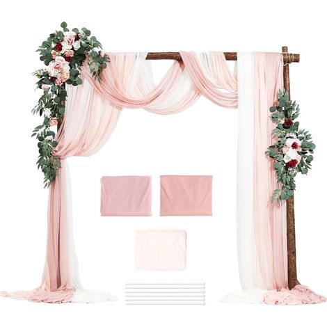 Kit Fleurs pour Arche de Mariage Rose, Lot de 5 – 2 Compositions Florales, 3 Voilages Sheer, pour Cérémonie, Bouquets, Réception, Décor de Fond (1/5)