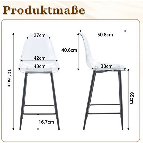 Lot de 4 Tabourets de Bar Design Transparent Pieds Métal Argent/Or/Noir Assise Acrylique Moderne pour Cuisine Îlot Salon (1/5)