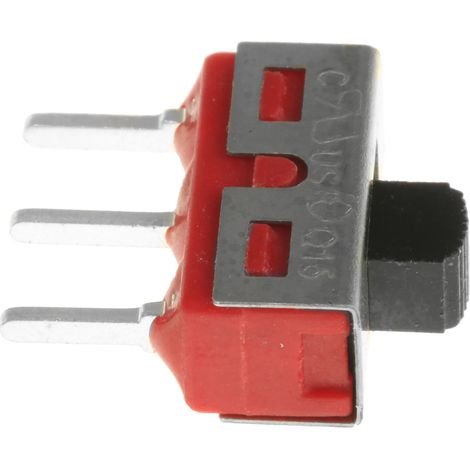 Commutateur à glissière, Unipolaire à deux directions (1RT), Verrouillable, 5A / 28Vdc, montage Circuit imprimé ( Prix pour 1 ) (1/2)