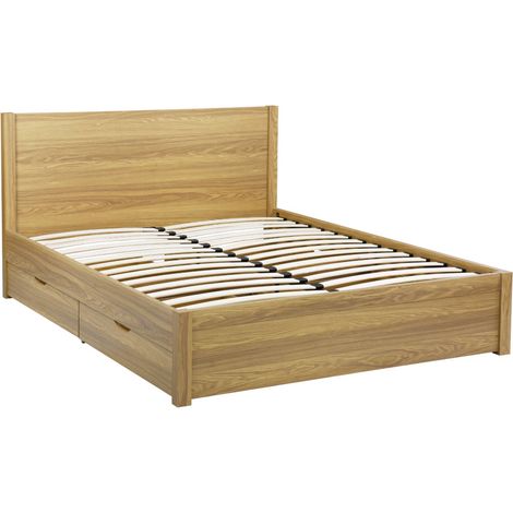 sweeek - Bett mit Lattenrost und Kopfteil 160 x 200 cm + 4 Schubladen Holzdekor (1/5)