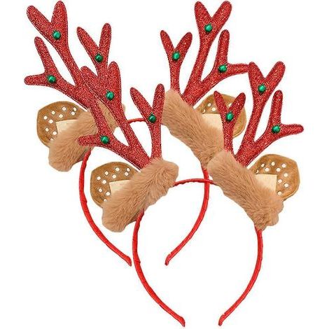 Lot de 2 serre-têtes de Noël en forme de bois de renne, accessoires pour cheveux et photos de Noël-22.8X12X3CM (1/3)