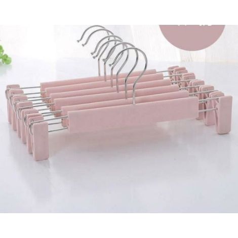 Lot de 5 Cintres Porte-Jupes avec 2 Pinces antidérapants et réglables ,pour Pantalons Suspendus.rose. (1/2)