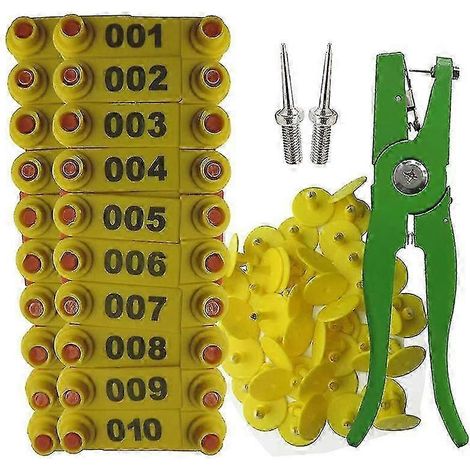 Applicateur de boucles auriculaires pour bétail avec 100 boucles (outil de marquage pour chèvres et moutons). (1/5)