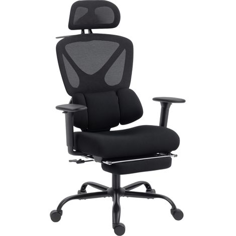 Fauteuil Longmarsh ergonomique inclinable 135° repose-pieds noir confort pro
