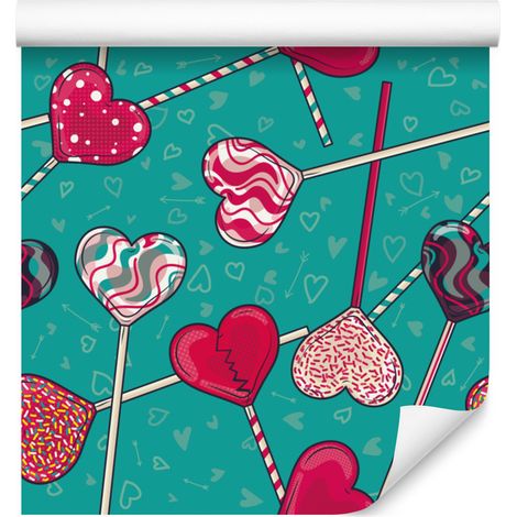 Papel pintado con estampados de piruletas de colores para salón y dormitorio, 50x1000 cm. (1/5)