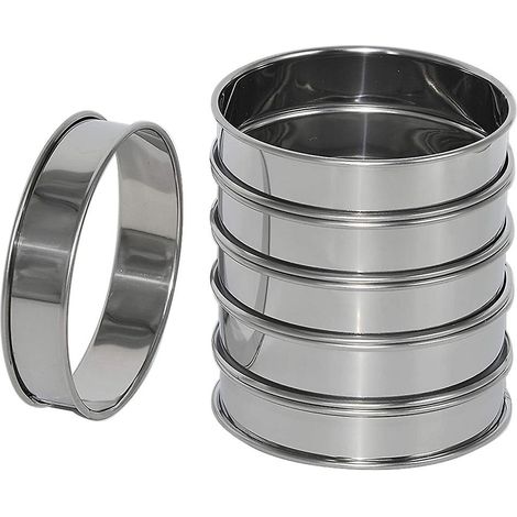 6-pack 4 inch Double Rolled English Muffin Rings, Stainless Steel Crumpet Rings, Tart Rings, Round (1/5)