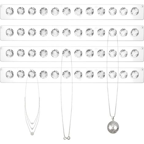 Lot de 4 cintres pour colliers en acrylique avec 12 crochets en forme de diamant, organisateur de bijoux mural, design transparent