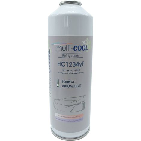 Canette réfrigérant MULTICOOL HC1234yf , remplace le 1234yf - 200 grs, avec filetage 1/2 ACME