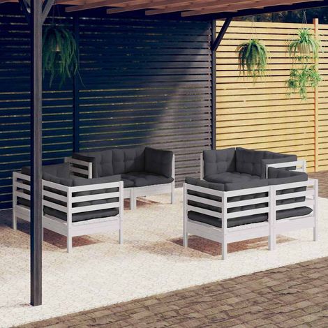 Salon de jardin 8 pcs Ensemble Table et Chaise de Jardin - avec coussins anthracite Bois de pin BV214697 - BonneVie (1/5)