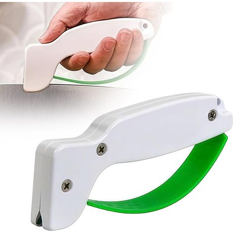 Aiguiseur de couteaux rapide pour cuisine, aiguiseur de lame en carbure, design sûr et facile à tirer pour chef, poche, couteaux dentelés – Blanc (1/5)