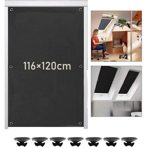 Store occultant sans perçage 116 x 120 cm – Rideau avec 7 ventouses – Protection solaire et isolation thermique avec tissu occultant – Pour fenêtres de toit chambres et espaces extérieurs (1/5)