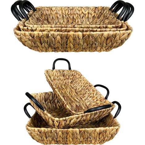 Set 3 Pezzi Cestini In Vimini Portaoggetti Cesto Intrecciato Organizer Cucina Bagno Dispensa Cestino Contenitore Centrotavola Impilabili Portapane Portafrutta Storage Basket Cyril