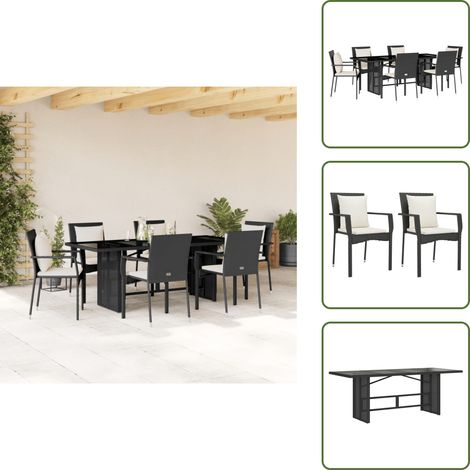 7-tlg. Garten-Essgruppe mit Kissen Schwarz Poly Rattan - Gartenmöbel - Essgruppe - Gartenset - Outdoor Möbel - Terrassenmöbel (1/5)