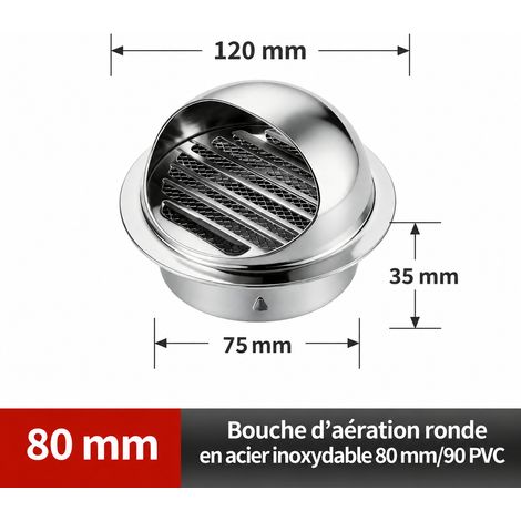 Chapeau de ventilation mural inox 201 brillant extra épais Ø 80 mm 201 80mm réf 5893 – Livraison gratuite