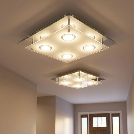 Plafonnier plafonnier salon chambre à coucher, 4 flammes, verre chromé clair, 4x LED 3W 180Lm 3000K, HxLxP 8x34x34 cm, lot de 2 (1/5)