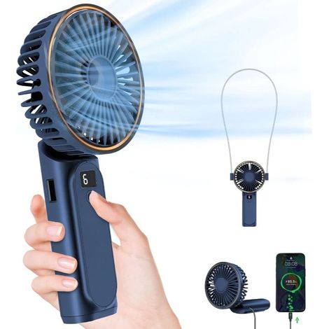 Faltbarer, tragbarer Ventilator, 3600 mAh, 180° verstellbar, 6 Rotationsgeschwindigkeiten, USB-aufladbar, mit Echtzeit-Stromverbrauchsanzeige