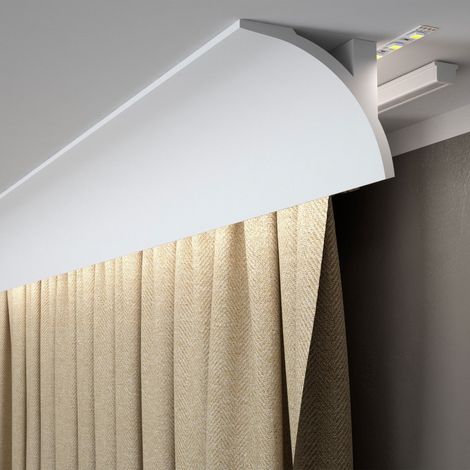 Lichtleiste "QL011" (Mardom Decor) - Stuckleiste / Vorhangleiste für indirekte Beleuchtung (aus hochfestem Polyurethan) inkl. Reflexionsklebeband