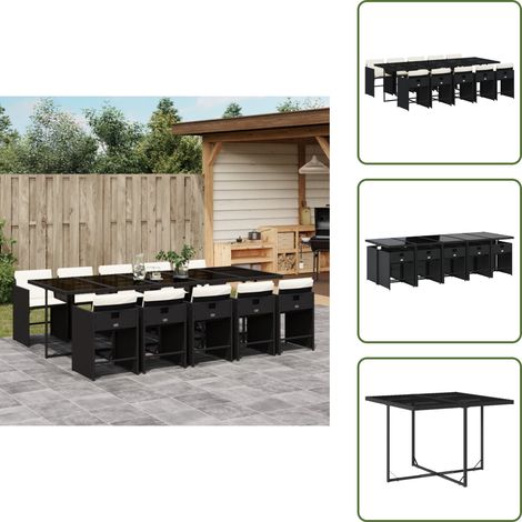 Ratán sintético - vidaXL Set de comedor jardín 11 pzas con cojines ratán sintético negro - Cojines para sillas