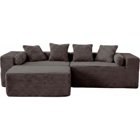 Divano modulare angolare a L in tessuto chenille nero MODENUIT (1/5)