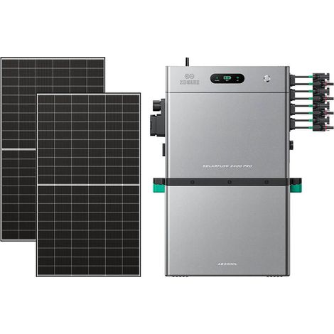 Zendure SolarFlow 2400 Pro - Batterie Solaire 2400W AC, PV 4800W, 2.4-16.8kWh, Plug & Play, IP65, Tesla/Pompes à Chaleur. avec AB3000L (2.88 kWh), avec 500Wx2 Panneau Bifacial