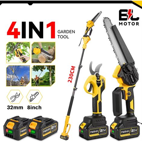 Kit Jardin Sans Fil Compatible Makita 18V – Tronçonneuse 8 Pouces, Sécateur Électrique 32mm & Perche Télescopique 180cm, 2 Batteries Incluses