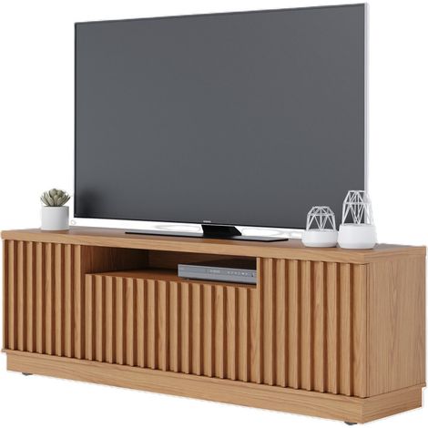 Beaux Meubles Pas Chers – Meuble TV chêne imitation 4 portes – 7 niches – 6 roulettes – Dimensions L 180 x H 61.4 x P 42.8 cm – Supporte jusqu'à 40 kg (1/5)
