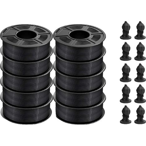 Filamento para impresora 3D, 1,75 mm de diámetro, compatible con la mayoría de impresoras FDM, PLA negro, 10 rollos. (1/2)