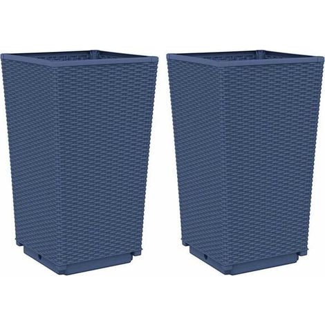 Ensemble de deux pots de fleurs bleu-gris, mesurant 32,5 x 32,5 x 57 cm, en matériau PP. (1/5)