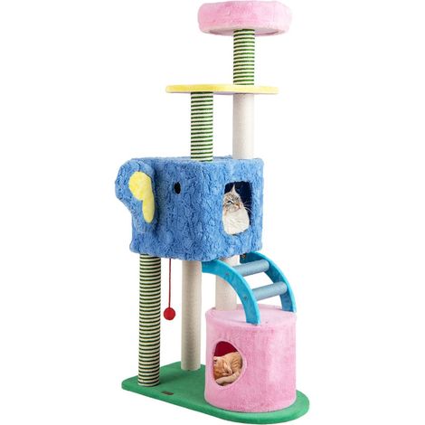 Tiragraffi a forma di elefante con 2 grotte e scala torre per gatti 154 x 75 x 40 cm giocattoli comodi e sospesi legno multicolore 200010177