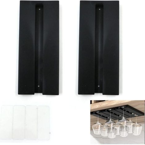 Porte Verres à Vin Suspendre, Aucun perçage requis, Grande capacité, Porte-Verres à Pied Suspendu Support, pour Bar Cuisine, 25.3X11 X2cm,Noir