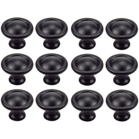 BUNTHAUS 12 Pièces Boutons de Tiroir Ronds, Poignée Cuisine avec Vis, Armoire, Commode, Parfait pour Porte, Bureau, Chambre, Placard (Noir) (1/3)